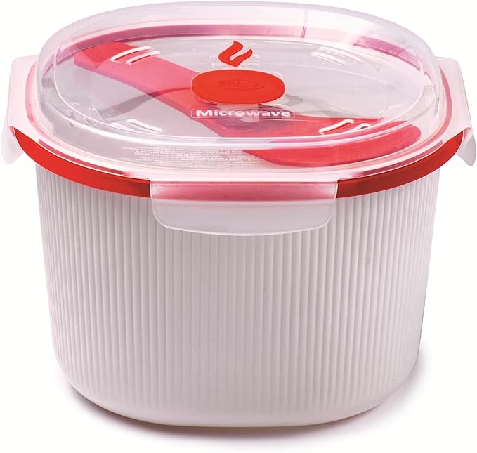 Snips - Microwave Rice Cooker - For Rice Grains and Vegetables - Microwave rice steamer 2.70 litres - 20.5 x 20.5 x 14.5 cm - Rice Cooker Microwave White and red - 100% Made in Italy