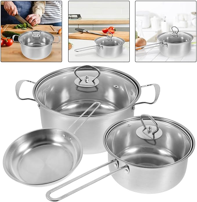BESPORTBLE Stainless Steel Cookware Set Small Stockpot Milk Pot Frying Pan with Thick Bottom for Even Heating Kitchen Cooking Pots