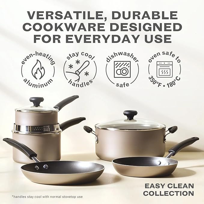 12 Pcs Nonstick Cookware Set with Cooking Tools - Easy Clean &amp Dishwasher Safe Champagne Color Ideal for Home Kitchen