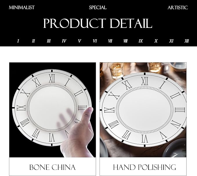 12 Piece Roman Clock Pattern Porcelain Dinnerware Set Luxury Dishes Set for 6 Dishwasher Safe Great for Party Wedding Housewarming and Hotel