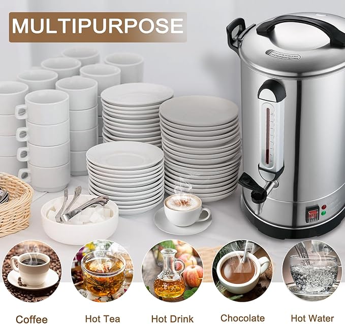 Commercial Coffee Maker 100 Cup Coffee Urn Hot Beverage Dispenser 4 Gallon 16L Large Coffee Urn Dual Layers 304 Stainless Steel 1300W Fast Brew Percolator For Business Catering Church