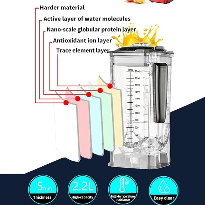 Commercial Stand Mixer 2.2L Electric Blender Smoothie Maker with 110V-240V 18000-30000RPM Capacity Soundproof Hood 5 Presets for Kitchen Milk Tea Coffee Dessert Leisure Shop