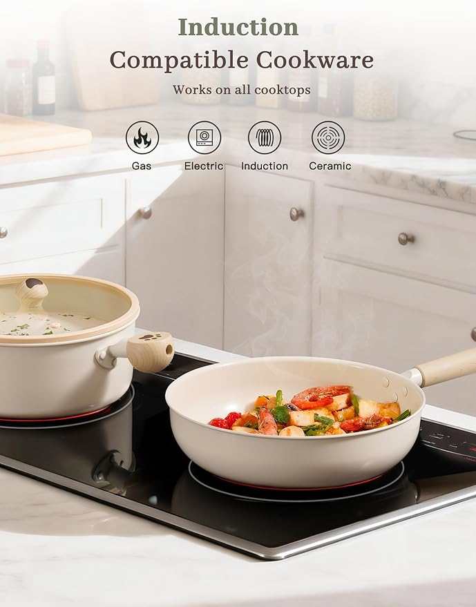 Astercook Pots and Pans Set Non Stick Ceramic Cookware Set Non Toxic 18 Pcs Dishwasher Safe Induction Cookware for Everyday Cooking &amp Kitchen Gifts