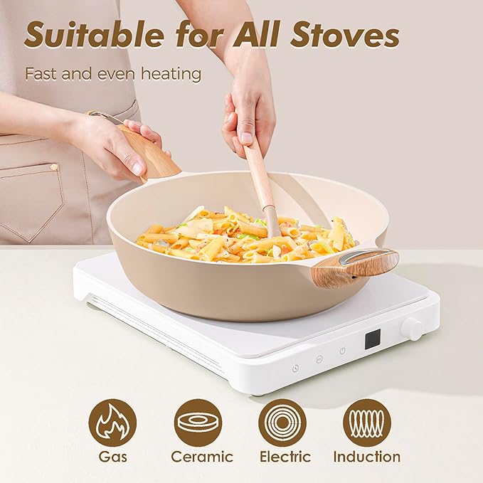 SENSARTE Ceramic Cookware Sets Pots and Pans Set Non stick Non toxic Healthy Induction Cookware 26 Pcs Nonstick Kitchen Cooking Set w/Frying Pans Set Saucepans Set
