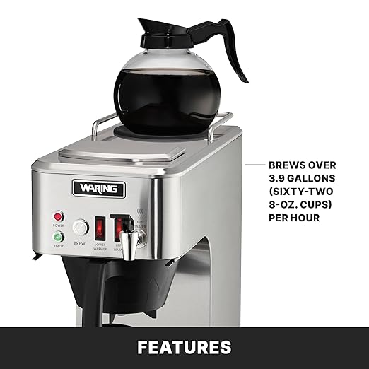 Waring Commercial WCM50P Café Deco Pour Over Coffee Brewer 64 oz 120V 5-15 Phase Plug Not Plumbed