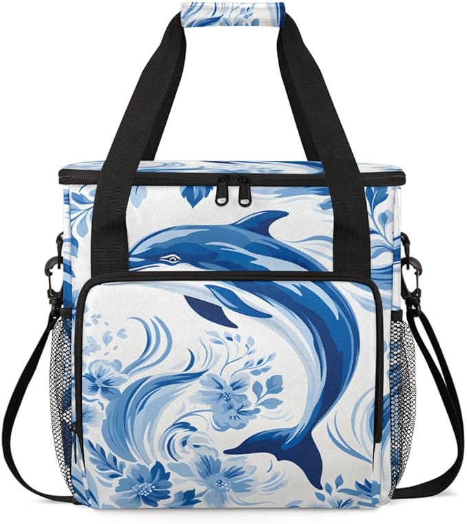 Blue Dolphin Coffee Maker Carrying Bag Flowers Portable Travel Storage Tote Bag Compatible with K-Mini or K-Mini Plus Single Serve Coffee Brewer Carrying Case with Multiple Pockets &amp Shoulder St