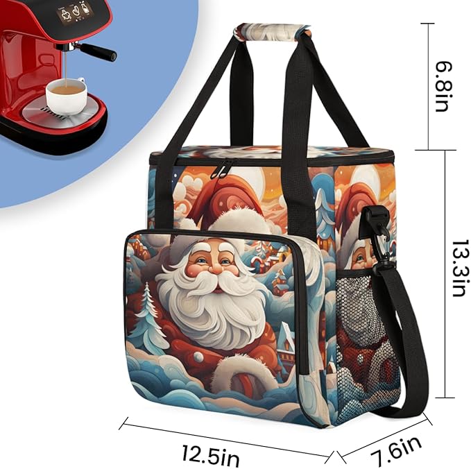 Colorful Santa Claus Coffee Maker Carrying Bag Watercolor Santa Claus Travel Storage Bag Compatible with K-Mini or K-Mini Plus Single Serve Coffee Brewer Carrying Case with Pockets &amp Shoulder St