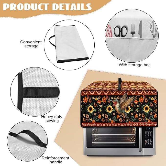 Doojoayie Small Appliance Cover Hummingbird Print 4 Slice Toaster Dust Protection Cover 19.7x16x 10 Bread Machine Protector Gift for Mother Wife Women Cook