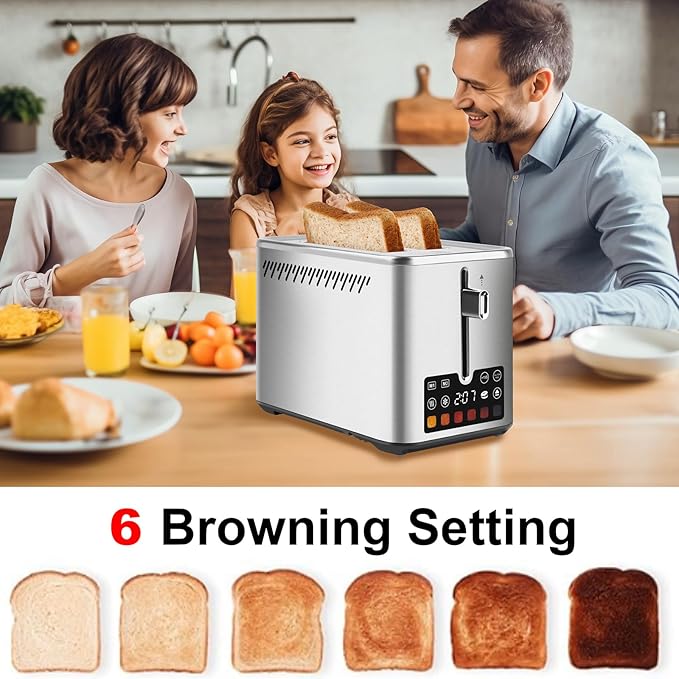 Touch Screen Toaster 2 Slice Bagel Toaster with LCD Display Stainless Steel Smart Digital Toasters with +15s BoostDual Memory FunctionsToasters with 6 Shade Settings &amp Extra-Wide Slots900W