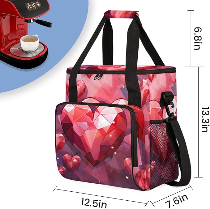 Diamond Heart Coffee Maker Carrying Bag Portable Travel Storage Tote Bag Compatible with K-Mini or K-Mini Plus Single Serve Coffee Brewer Carrying Case with Multiple Pockets &amp Shoulder Strap