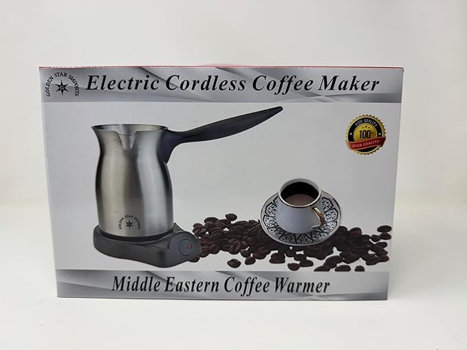 Golden Star Electric Coffee Maker – 6 Cup Stainless Steel Jazve with Cordless Heating Base – Armenian &amp Middle Eastern Coffee Pot 110–120V US Plug