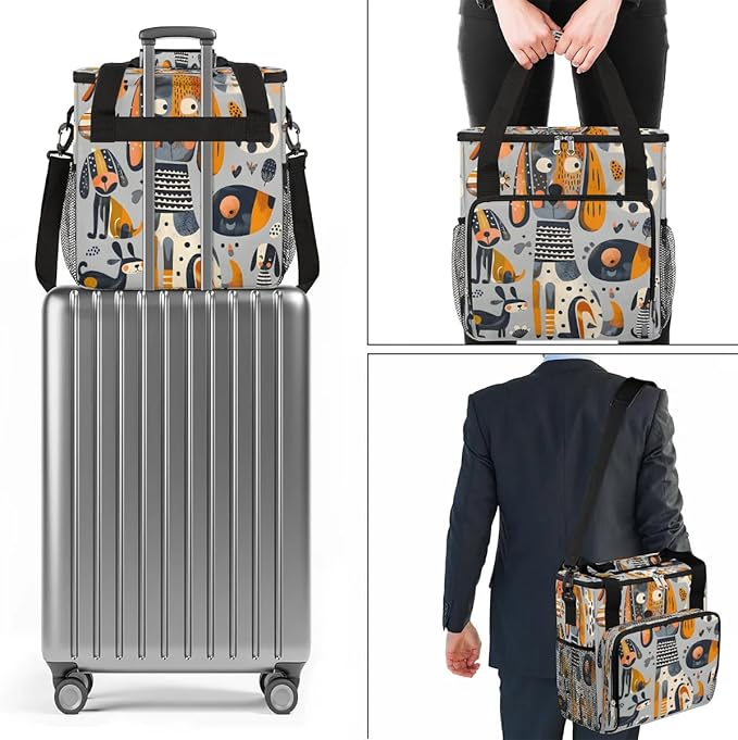 Geometric Cartoon Dog Coffee Maker Travel Bag for K-Mini or K-Mini Plus Single Serve Coffee Brewer Portable Storage Tote Case for Tarvel