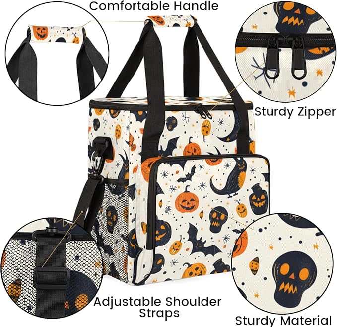Cartoon Pumpkin Coffee Maker Carrying Bag Gothic Pumpkin Travel Storage Bag Compatible with K-Mini or K-Mini Plus Single Serve Coffee Brewer Carrying Case with Multiple Pockets &amp Shoulder Strap