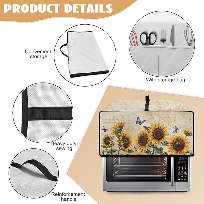 Doojoayie Butterfly &amp Sunflower Toaster Cover 8 Slice Kitchen Appliance Covers 22.5x18.5x 13 Small Appliance Dust Protector with Top Handle Belt Easy to Storange