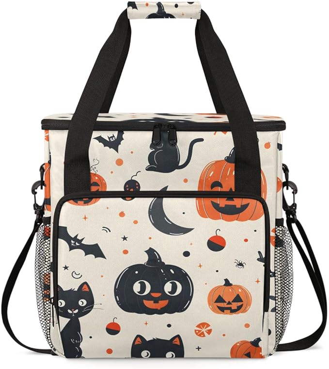 Gothic Pumpkin Coffee Maker Carrying Bag Cat Pumpkin Travel Storage Bag Compatible with K-Mini or K-Mini Plus Single Serve Coffee Brewer Carrying Case with Multiple Pockets &amp Shoulder Strap