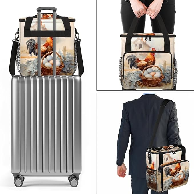 Easter Egg Rooster Coffee Maker Carrying Bag Portable Travel Storage Tote Bag Compatible with K-Mini or K-Mini Plus Single Serve Coffee Brewer Carrying Case with Multiple Pockets &amp Shoulder Stra