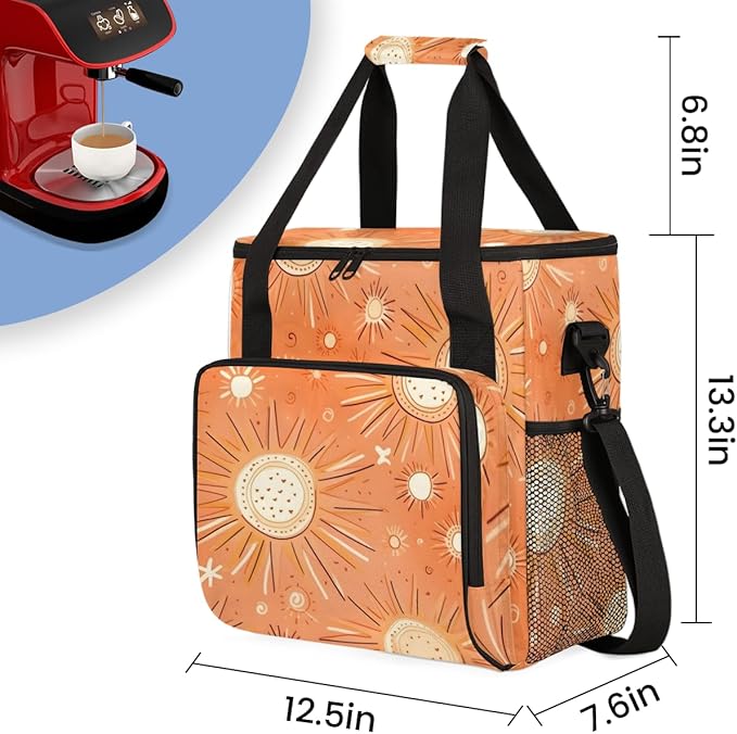Ethnic Orange Pattern Coffee Maker Carrying Bag Portable Travel Storage Tote Bag Compatible with K-Mini or K-Mini Plus Single Serve Coffee Brewer Carrying Case with Multiple Pockets &amp Shoulder S