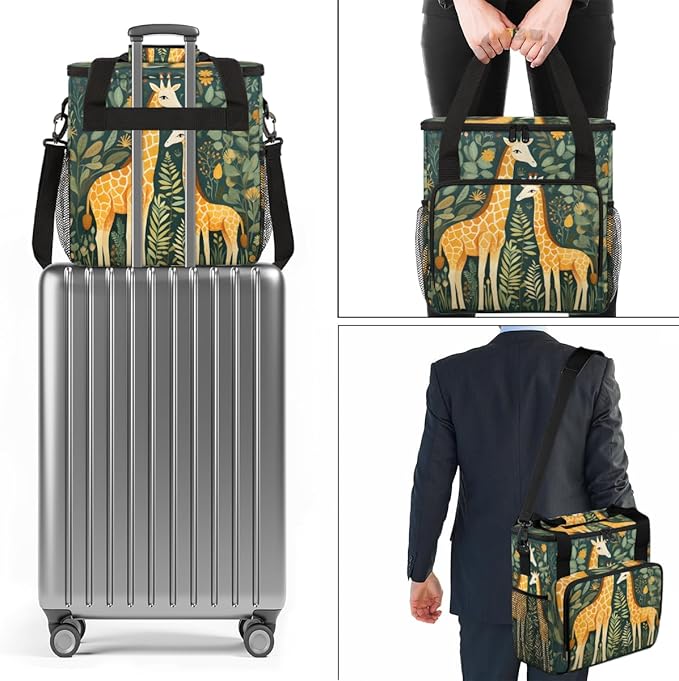 Forest Giraffe Coffee Maker Carrying Bag Retro Giraffe Travel Storage Bag Compatible with K-Mini or K-Mini Plus Single Serve Coffee Brewer Carrying Case with Multiple Pockets &amp Shoulder Strap