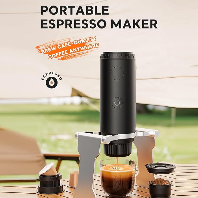 Irishom Electric Coffee Machine Capsule and Powder 2 in 1 Coffee Maker with 20 Bar Pressure 7800mAh Battery Rechargeable