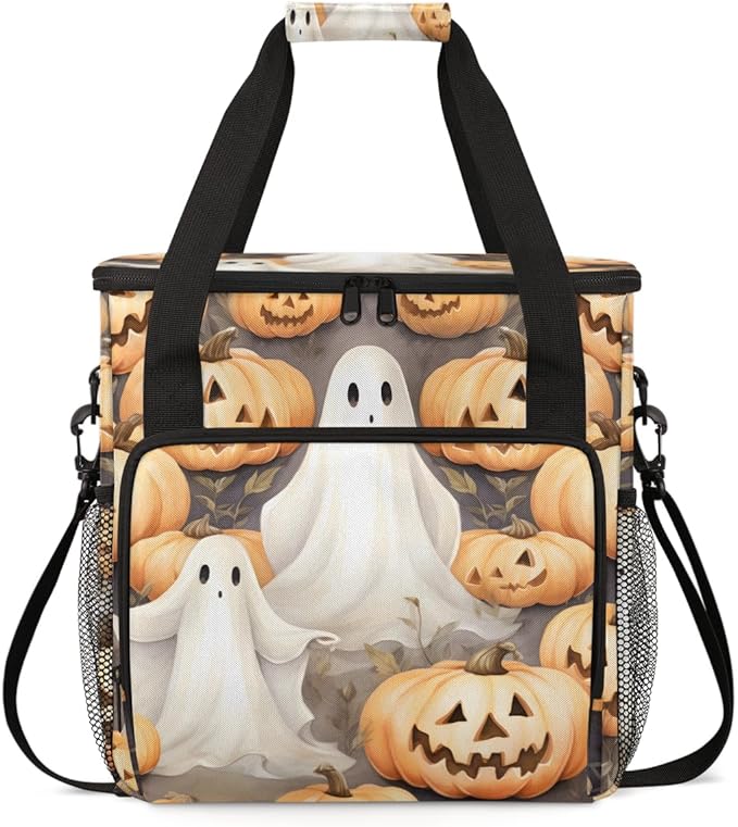 Halloween Ghosts Pumpkin Coffee Maker Carrying Bag Travel Storage Bag Compatible with K-Mini or K-Mini Plus Single Serve Coffee Brewer Carrying Case with Multiple Pockets &amp Shoulder Strap
