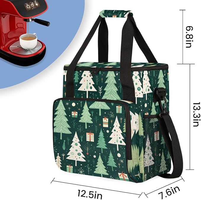 Xmas Tree Coffee Maker Carrying Bag Christmas Tree Travel Storage Bag Compatible with K-Mini or K-Mini Plus Single Serve Coffee Brewer Carrying Case with Multiple Pockets &amp Shoulder Strap