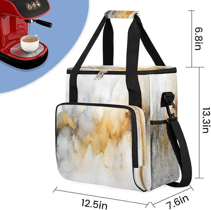 Plain Prints Marble Coffee Maker Travel Bag for K-Mini or K-Mini Plus Single Serve Coffee Brewer Portable Storage Tote Case for Tarvel