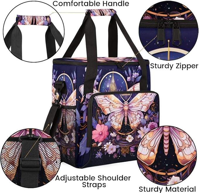 Gothic Butterfly Coffee Maker Carrying Bag Flowers Butterfly Travel Storage Bag Compatible with K-Mini or K-Mini Plus Single Serve Coffee Brewer Carrying Case with Multiple Pockets &amp Shoulder St