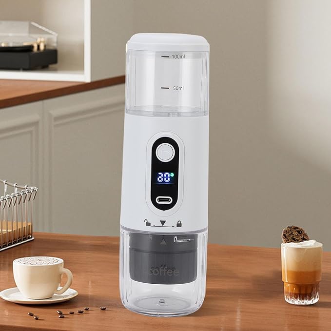 GOWENIC Portable Electric Espresso Machine Travel Coffee Machine for Camping Rechargeable Handheld Capsule Coffee Maker Car Self Heating Maker for RV Hiking Office (White)