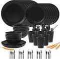 64PCS Wheat Straw Dinnerware Set BPA Free Unbreakable Reusable Dinnerware Set Kitchen Cups Plates and Bowls Sets Dishwasher Microwave Safe Plates