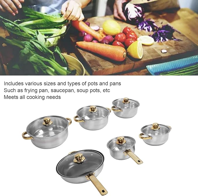 Cookware Set Premium Stainless Steel Rustproof Nonstick Kitchen Pots and Pans Set with Gold Handle for Home Kitchen Restaurant Induction Cooktop (Gold Handle)