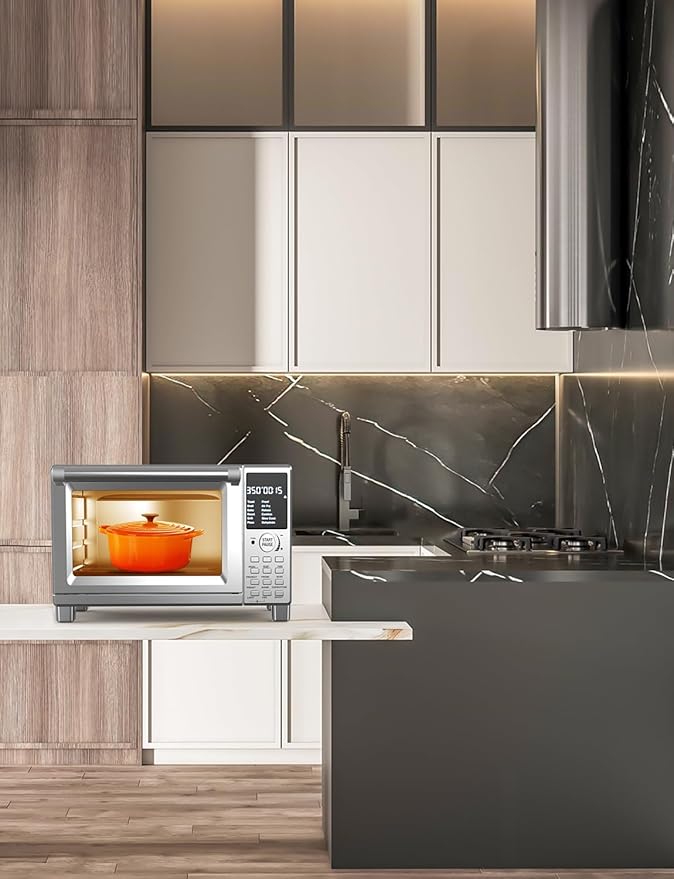 Nuwave Bravo Pro Smart Toaster Oven Countertop True Air Fryer Combo w/Improved 100% Convection 35% Crispier 112 Presets Customizable Pizza Zones Integrated Probe PFAS Free 30QT Stainless Steel