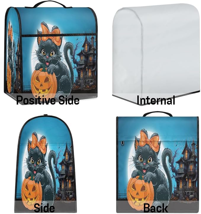 cfpolar Kitchen Aid Mixer Cover Compatible with 6-8 Quarts Halloween Black Cat Pumpkin Stand Mixer Cover Kitchen Aid Mixers Accessories Appliance Organizer Bag Dust Covers with Zipper Pocket