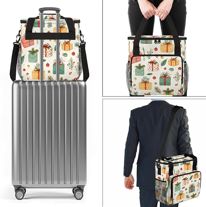 Coffee Maker Carrying Bag Watercolor Christmas Pattern Travel Storage Bag Compatible with K-Mini or K-Mini Plus Single Serve Coffee Brewer Carrying Case with Pockets &amp Shoulder Strap