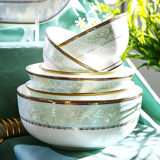 Ceramics Dinnerware Set with 40 PiecesBowl/Dish/Soup Pot/Spoon|Bone China Dinner SetsLake Baikal Pattern Porcelain Combination Set