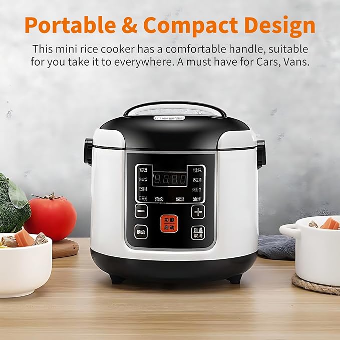 2L Portable Compact Car Rice Cooker with Insulation Non Stick Inner Pot Steam Basket for White &amp Whole Grain Rice Sushi  12V for Cars