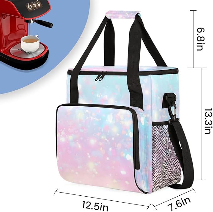 Glitter Coffee Maker Carrying Bag Pink Sequin Portable Travel Storage Tote Bag Compatible with K-Mini or K-Mini Plus Single Serve Coffee Brewer Carrying Case with Multiple Pockets &amp Shoulder Str