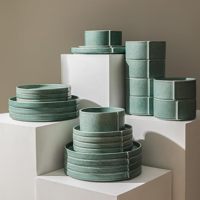 Stone Lain Bao 24-Piece Dinnerware Set Stoneware Green