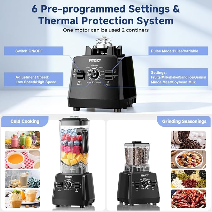 Blender Smoothies 102oz Large Capacity Kitchen Blender 1000Watts Motor 2-in-1 Professional Countertop Blenders and Grinder Combo Frozen Fruit Ice Crush Nuts BPA-Free - Black