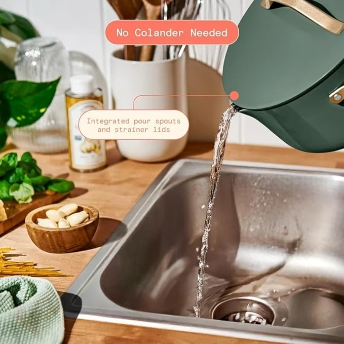 12-Piece Ceramic Nonstick Cookware Set Pots and Pans with Strainer Lids (Thyme Green)
