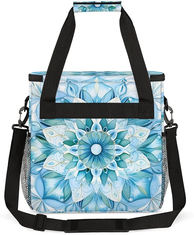 Abstract Flower Pattern Coffee Maker Travel Bag for Keurig K-Mini/K-Mini Plus Insulated Waterproof Tote with Pockets for K-Cup Portable Single-Serve Brewer Case