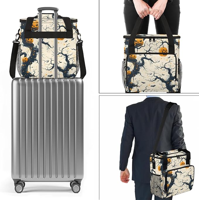 Halloween Pumpkin Coffee Maker Carrying Bag Graffiti Pumpkin Travel Storage Bag Compatible with K-Mini or K-Mini Plus Single Serve Coffee Brewer Carrying Case with Multiple Pockets &amp Shoulder St