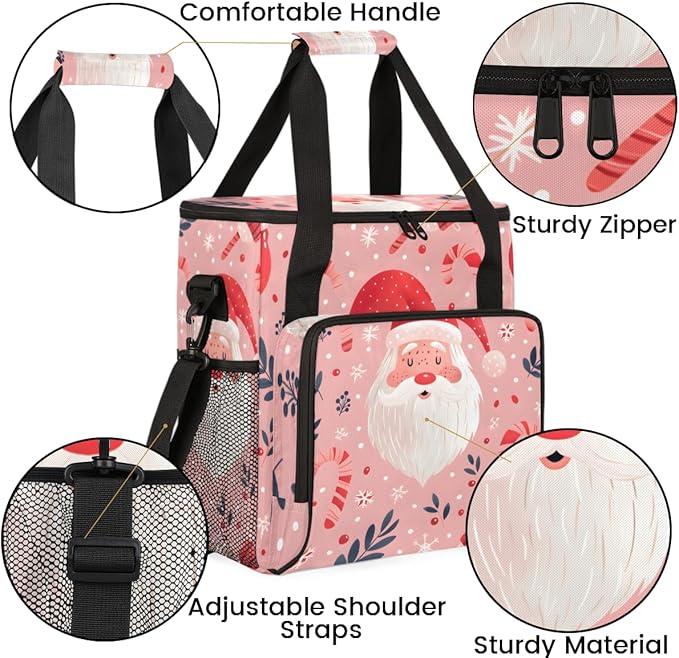 Abstract Santa Claus Coffee Maker Carrying Bag Retro Santa Claus Travel Storage Bag Compatible with K-Mini or K-Mini Plus Single Serve Coffee Brewer Carrying Case with Pockets &amp Shoulder Strap