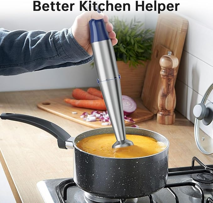 Immersion Blender Handheld Corded Hand Blenders Set 1100W Trigger Variable Speed 5 in 1 Stick Emulsifier with Chopper Whisk and Frother for Soup Baby Food and Smoothies Navy Blue