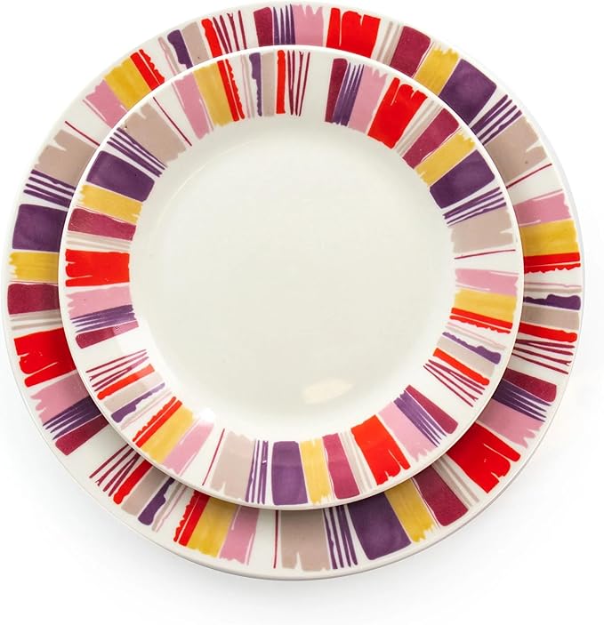 12-Piece Colorful Ceramic Dinnerware Set Durable Glazed Microwave &amp Dishwasher Safe Household Daily Use Plate Bowl Set Ideal for Breakfast Dinner Various Occasions