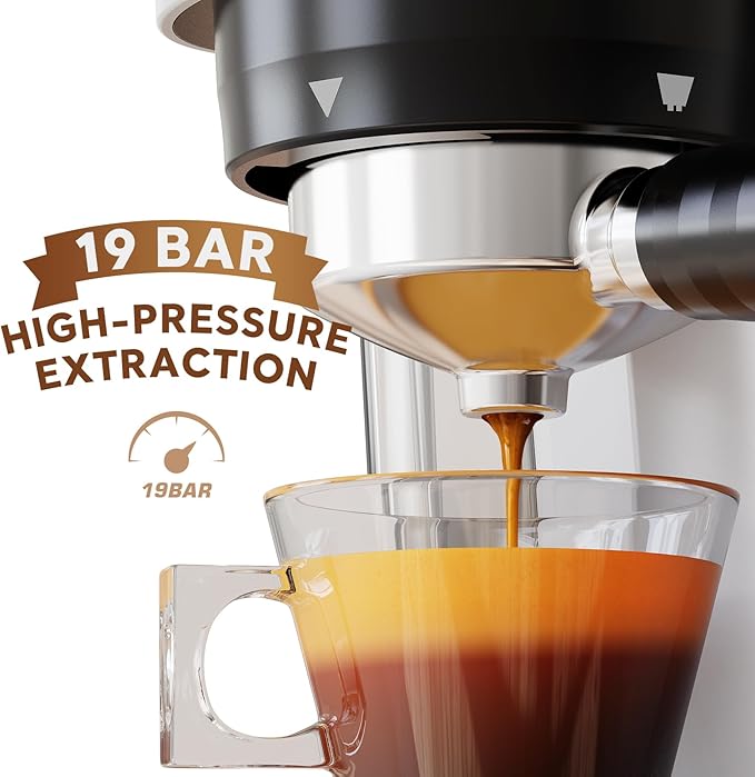 20 Bar Espresso Machine with Grinder &amp Steam Wand - Semi Automatic Coffee Maker NTC Intelligent Temp Control 58mm Stainless Steel Portafilter One-Touch Panel for Home Barista (Removable Water T