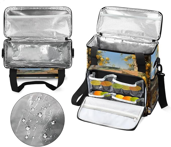 Seascape Lemon Coffee Maker Travel Bag for Keurig K-Mini/K-Mini Plus Insulated Waterproof Tote with Pockets for K-Cup Portable Single-Serve Brewer Case