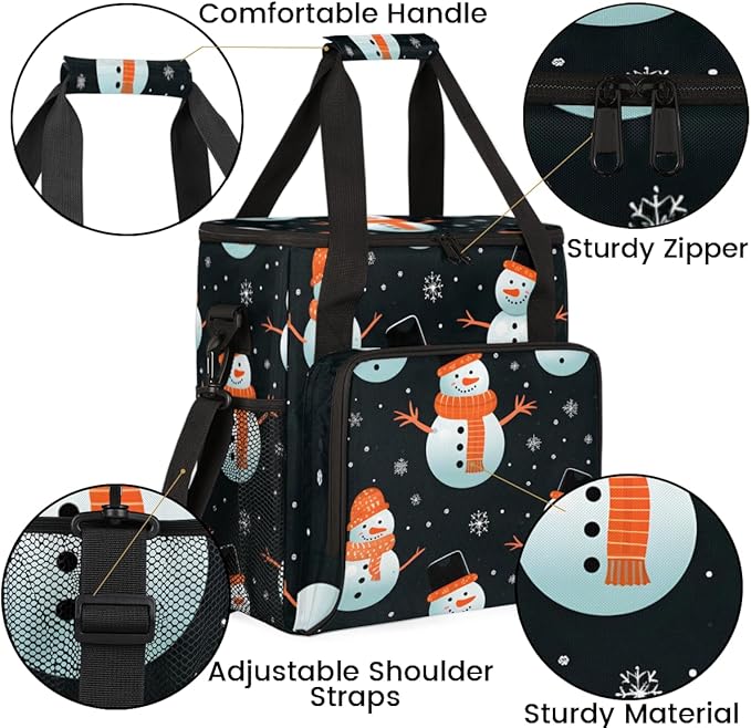 Xmas Snowman Coffee Maker Carrying Bag Modern Snowman Travel Storage Bag Compatible with K-Mini or K-Mini Plus Single Serve Coffee Brewer Carrying Case with Multiple Pockets &amp Shoulder Strap