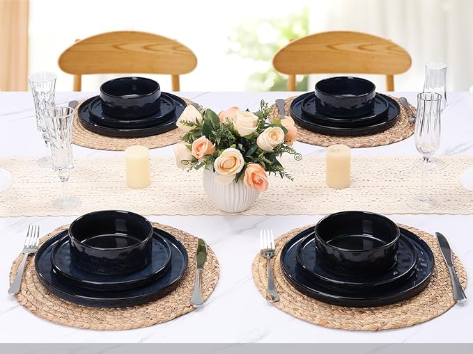 LIANYU Plates and Bowls Sets for 2 6 Piece Dish Dinnerware Sets Stoneware Kitchen Dinner Dishware Microwave &amp Dishwasher Safe Cetacean Blue