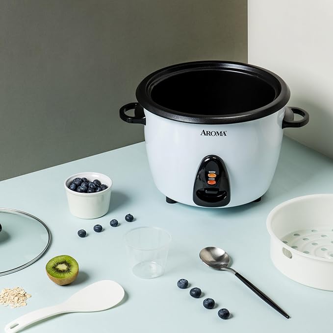 AROMA Rice Cooker 10-Cup (Uncooked) / 20-Cup (Cooked) Steamer Auto Keep Warm Soup Maker Oatmeal Cooker Large Rice Cooker 5 Qt White ARC-360-NGP