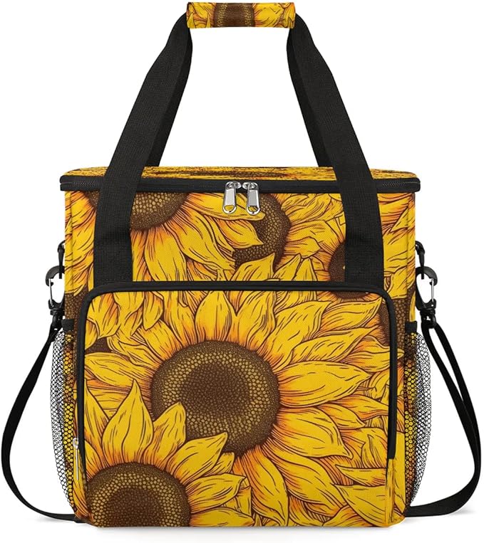 Floral Sunflowers Coffee Maker Carrying Bag Compatible with K-Mini or K-Mini Plus Portable Single Cup Coffee Maker Case with Pockets for K Cup Pods